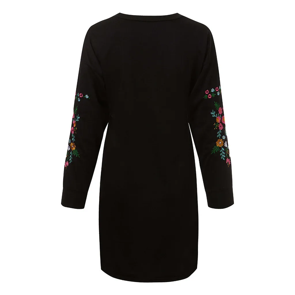 2021 Fashion Women Blouses Women Autumn Winter Casual Long Sleeve Floral Embroidery Sweatshirt Dress Dresses Ladies Winter Dress
