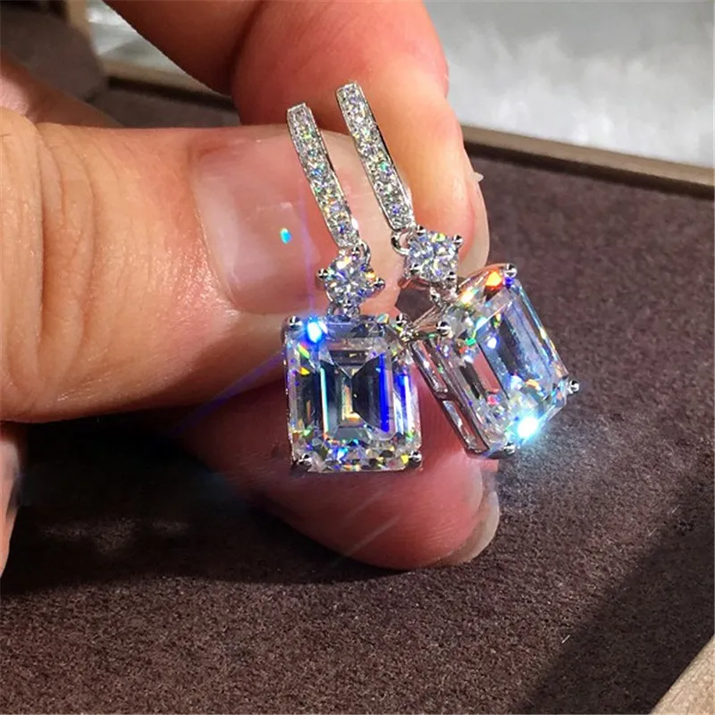 Серьги-подвески choucong с фианитами AAAAA ювелирные изделия из настоящего серебра 925