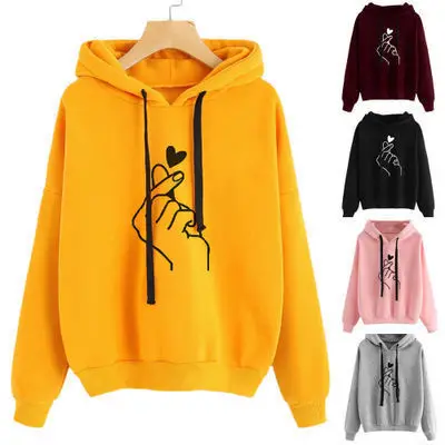 

Plus Size Women Sweatshirt Hoody Ladies Hooded Love Printed Casual Pullovers Girls Long Sleeve Spring Autumn Winter Sweatshirts