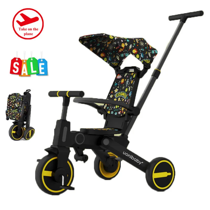 Lightweight Baby Tricycle Foldable Pedal Trike Stroller Toddler Pushchair Kids Bike Outdoor Indoor Rolling Easily PU Mute Wheels