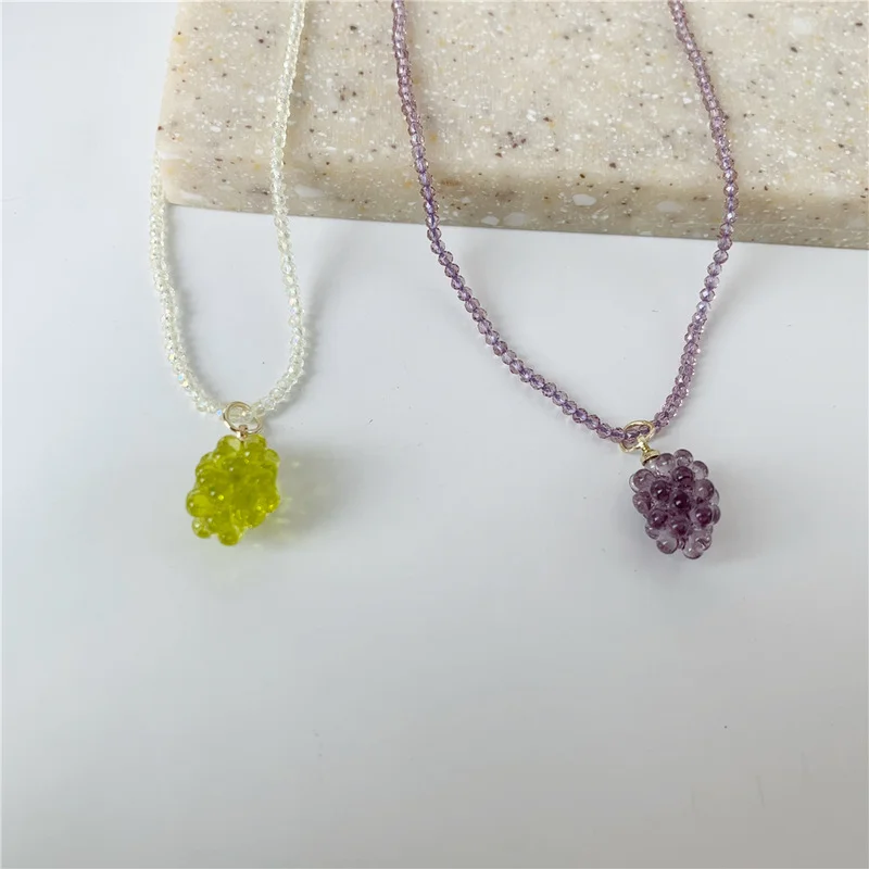 

LOVOACC Sweet 2 Styles Green Purple Color Grape Pendant Necklace for Women Ladies Thin Beaded Necklace Summer Accessories