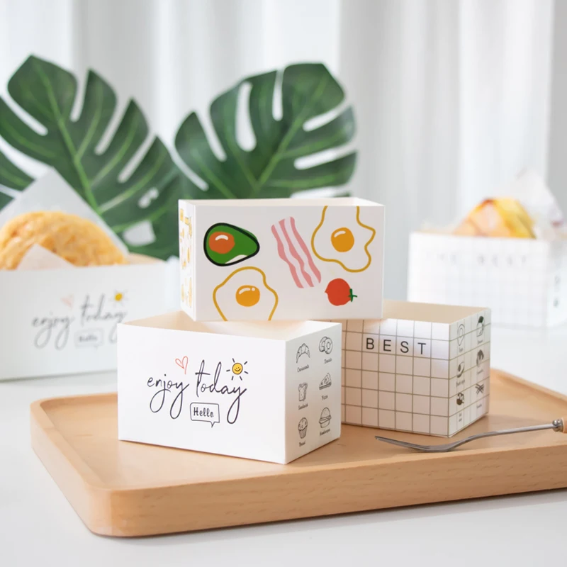 

50pc Food Hamburger Wrapping Box Packaging Cake Toast Bread Sandwich Disposable Food Container Oilpaper Paper Tray Packing Boxes