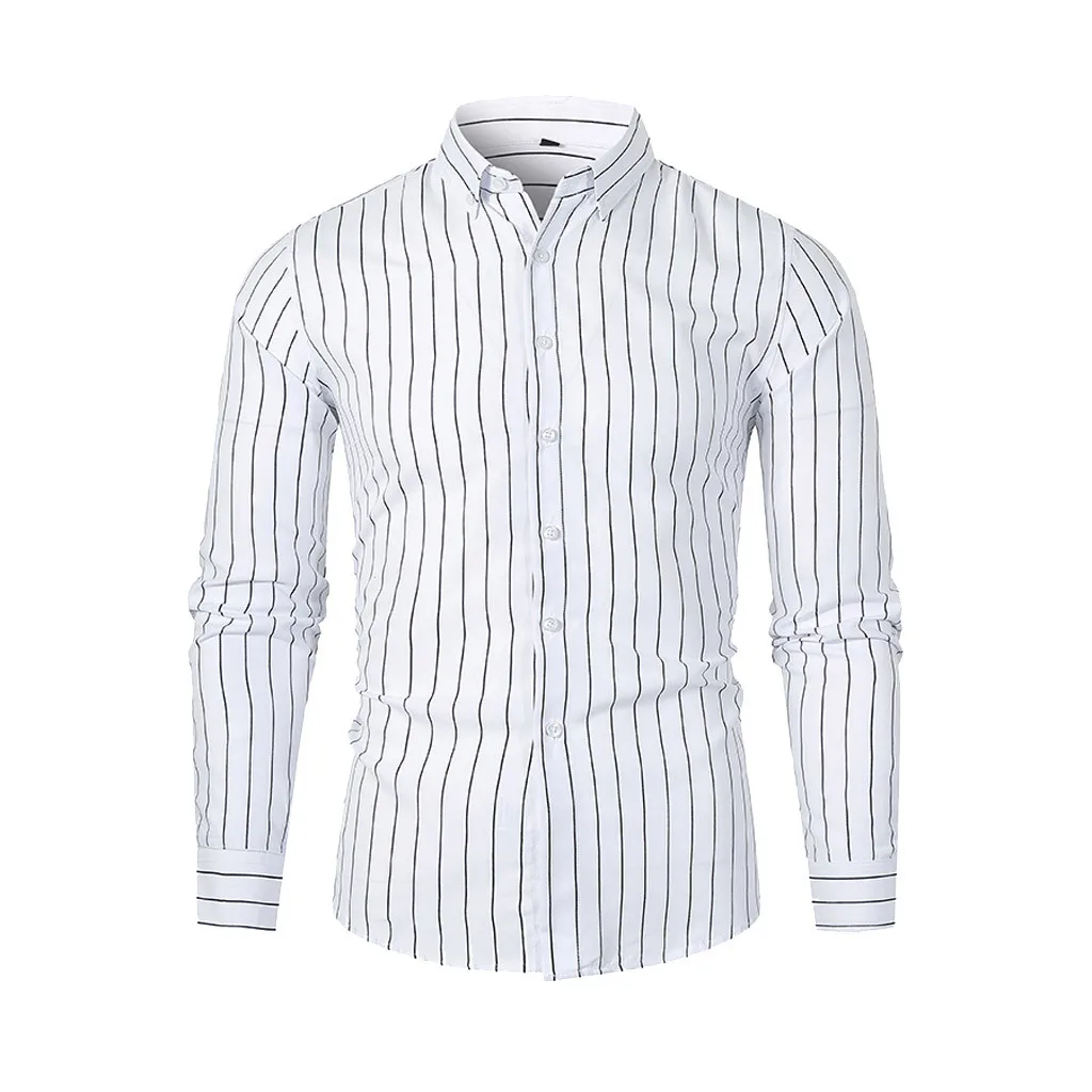Мужская рубашка в полоску на осень и зиму повседневные облегающие полосатые