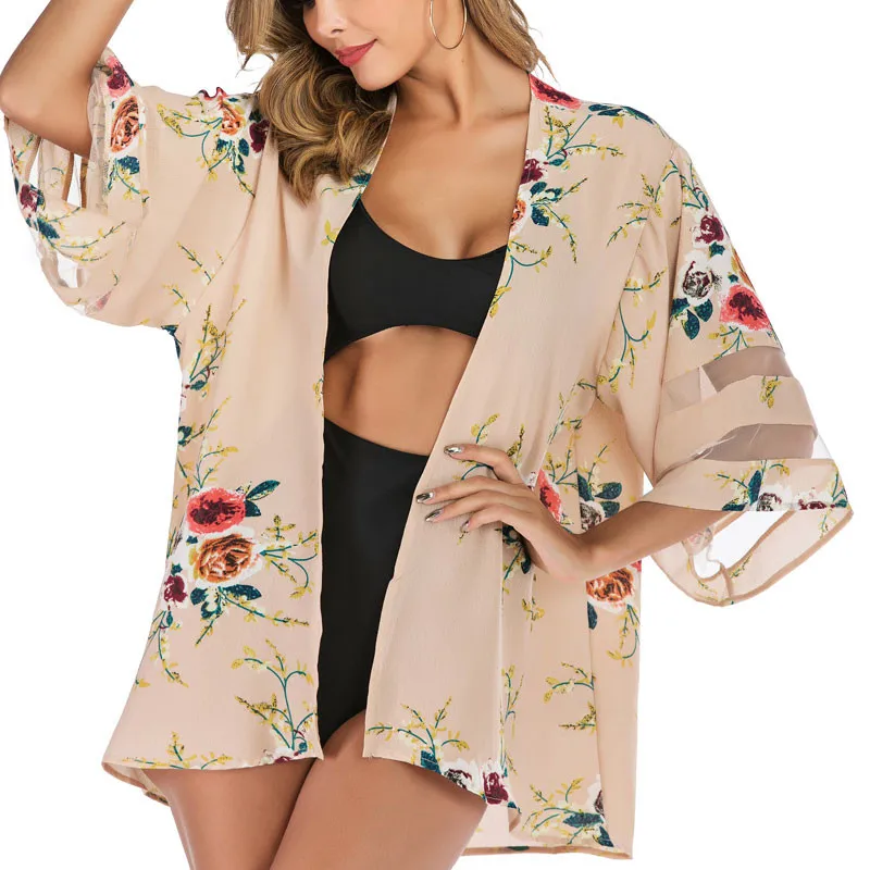 

Plus Size Autumn Retro Floral Kimono Long Sleeve Chiffon Blouse Casual Loose Beach Wear Cover Up Shawl Cardigan Shirt Women Tops