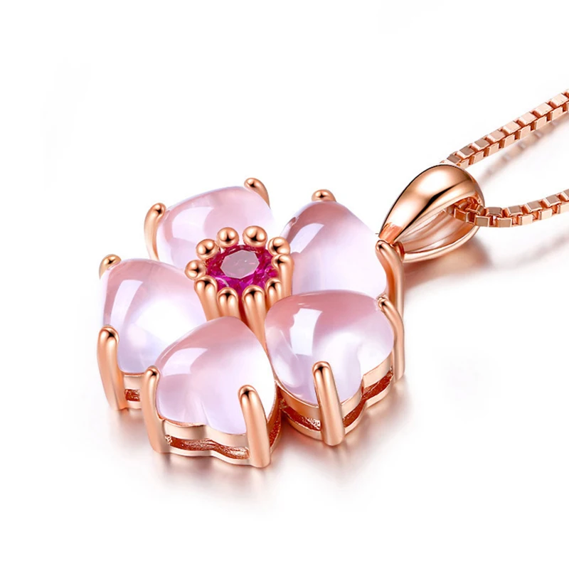 

Sweet Cute Female Pink Crystal Flower Pendant Necklace Charming Women's Wedding Clavicle Chain Fashion Party Jewelry Girl Gifts