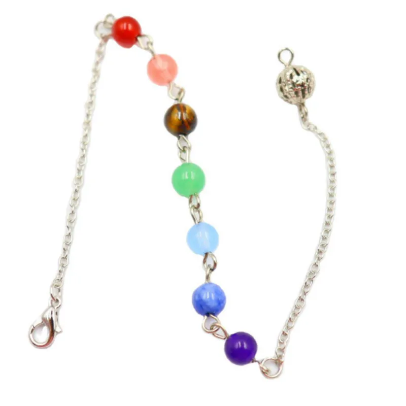 (10Strand/lot) Wholesale Reiki Pendulum Chain Healing Mixed 7 Chakra Gem Stone Beads Chain Accessories Charms Colorful Jewelry images - 6