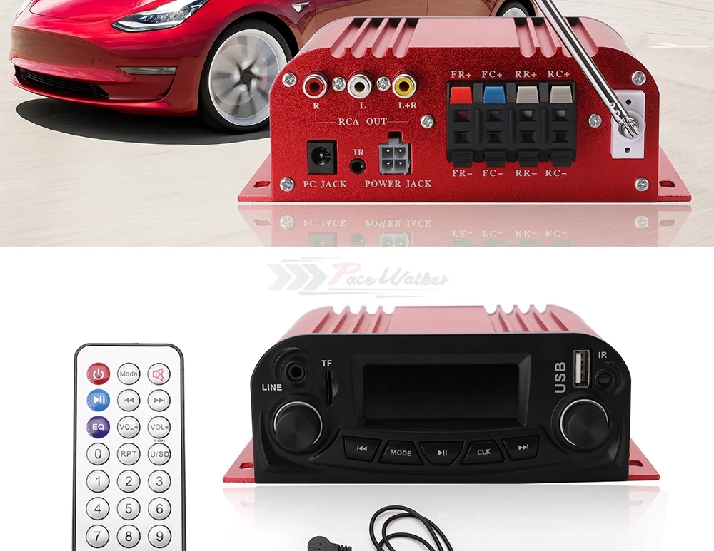 Красный Профессиональный усилитель мощности мотоцикла автомобиля usb аудио FM радио с ЖК-дисплеем