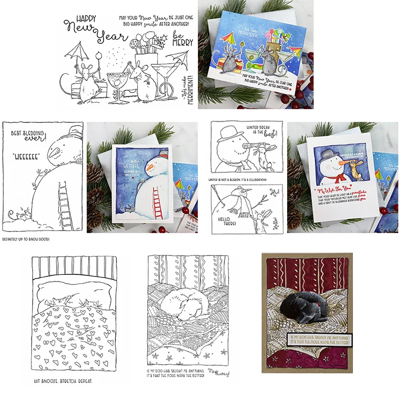 

Party Time Puppy's Quilt Snoozing Kitties Snowmen Bunnies Stamps And Dies Set for DIY Scrapbooking Cards Crafts 2021 New