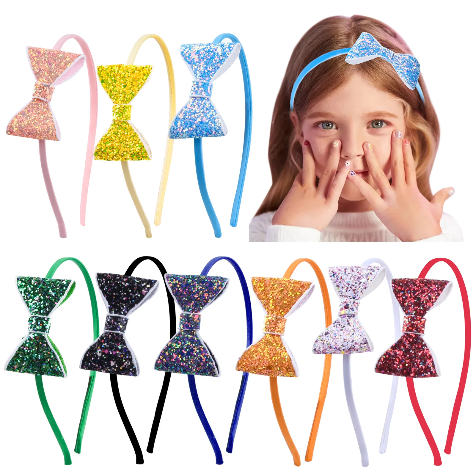 2021 New Hot Sale Shiny Cute Bow Children's Non-slip Hair Sweet Princess Accessories Girl Headband Headwear