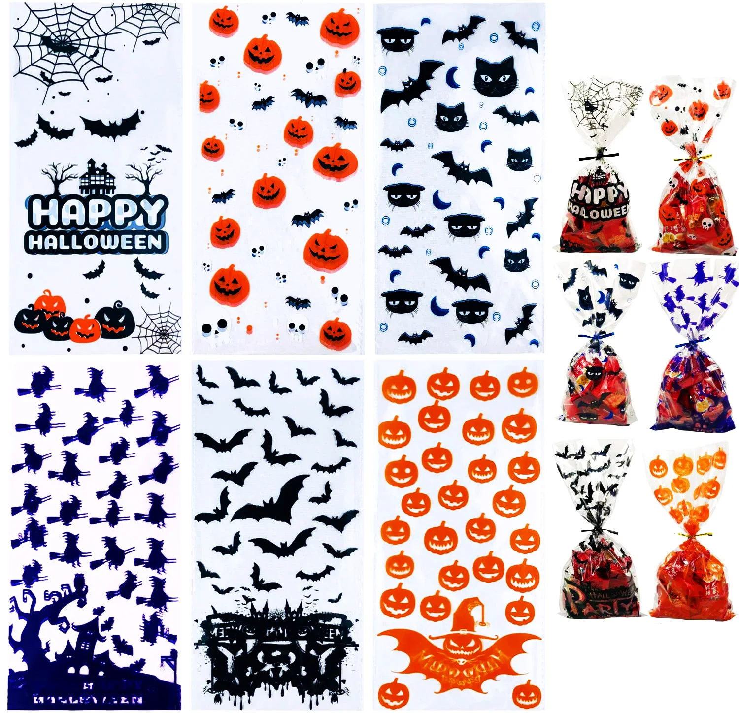 Целлофановые пакеты с галстуками на Хэллоуин барон вампира летучая мышь скелет