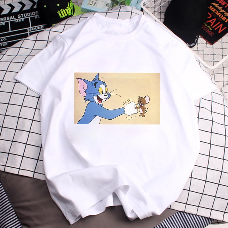 

WK Tshirt Women Summer Mouse Jerry Casual O-neck Short Sleeve Shirt Harajuku T-shirt Female Korean