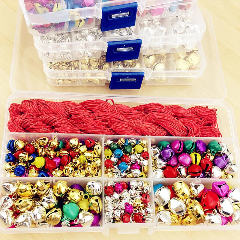 

1Box Multi-size Jingle Bells With Red line Set Metal Loose Beads Festival Party Christmas Tree Decoration DIY Crafts Accessories