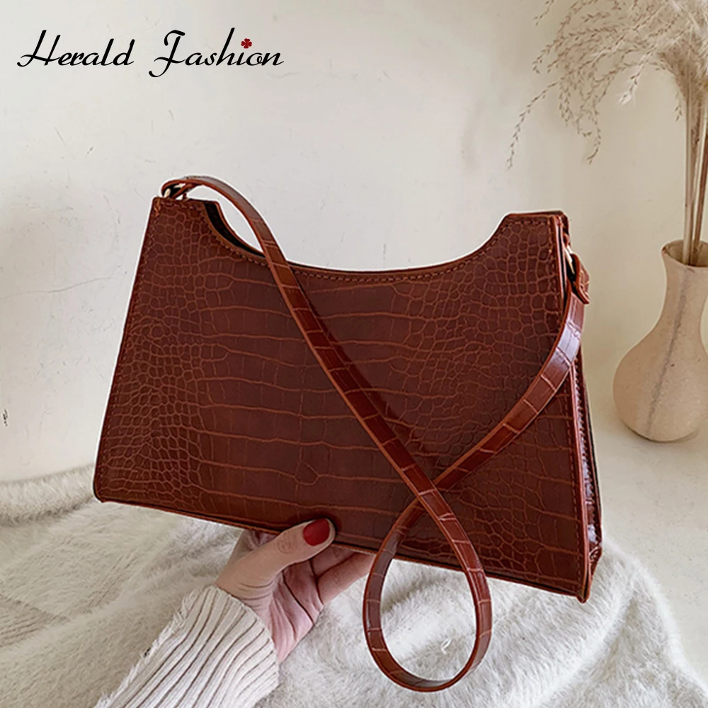 Модная женская сумка из крокодиловой кожи Ретро на плечо одноцветная простая