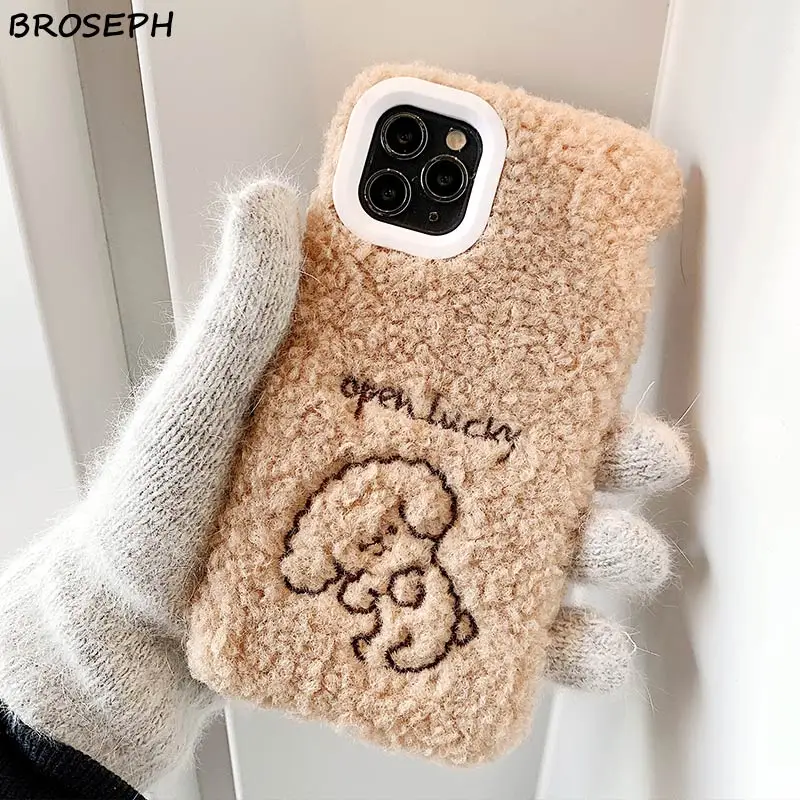 3D вышитый плюшевый чехол для iPhone 11 Pro Max XS X XR 6 6S 7 8 plus с рисунком счастливой собаки