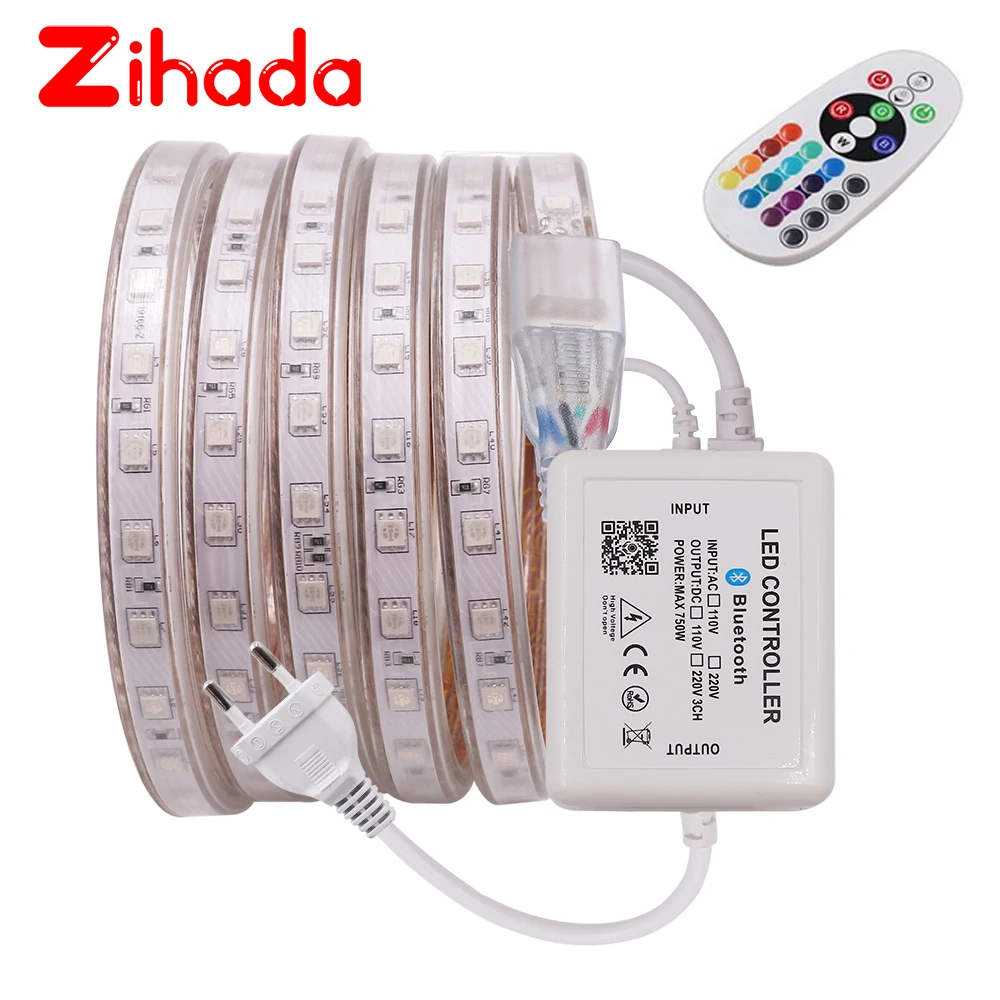 5050 RGB светодиодный свет полосы 220 В затемнения Водонепроницаемый 60 Светодиодный