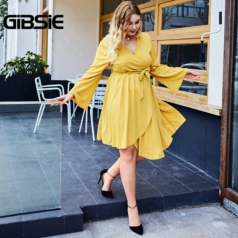 Женское офисное платье-миди GIBSIE весеннее асимметричное платье с поясом и