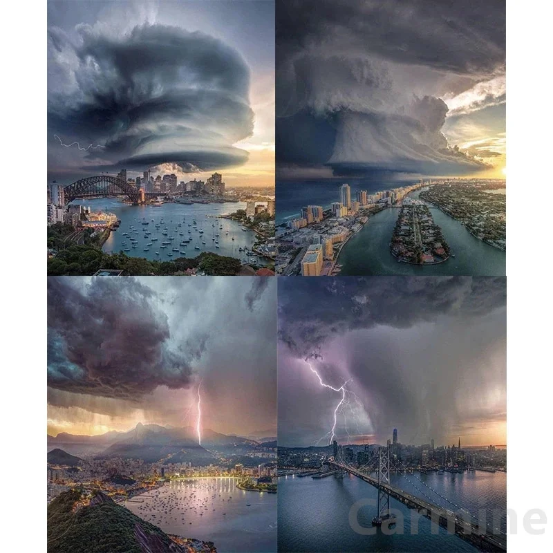 

Алмазная 5D картина с пейзажем, молнией и молнией, вышивка крестиком «сделай сам», картина с полными кругами и квадратными стразами, украшени...