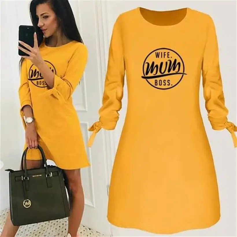 Женское платье с длинным рукавом и принтом Мама Босс размера плюс лето 2020 новое