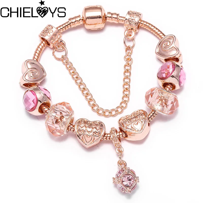 CHIELOYS Rose Gold Crystal Bracelets For Women Fashion Brand Charm &amp Bangles With Heart Charms Pulseira Gift | Украшения и