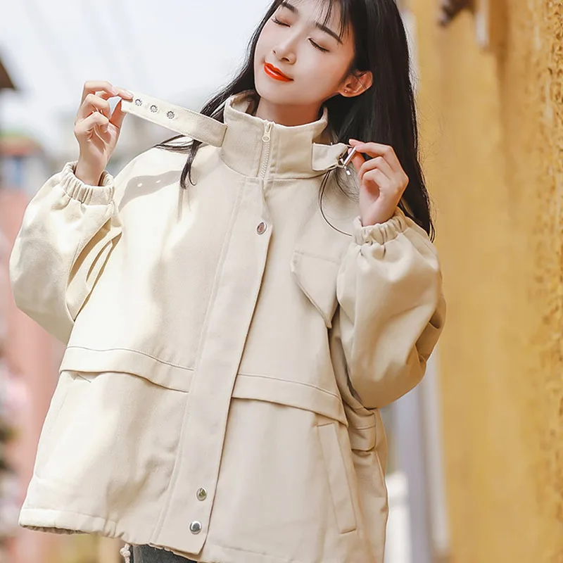 Свободные стенд воротник большой карман на молнии лаконично выглядящие рабочие