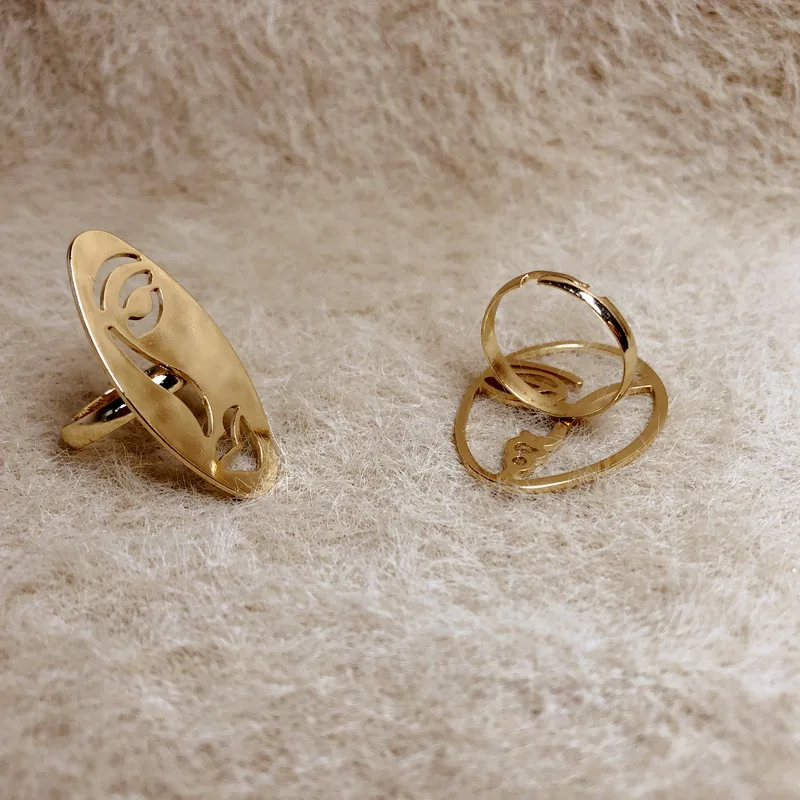F.J4Z New Hollow Human Face Finger Rings Golden Metal Designer Adjustable Ring Vintage Minimalist Jewelry Christmas Gifts | Украшения и
