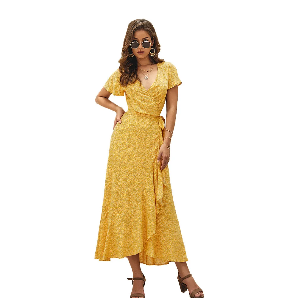 Летнее пляжное платье 2019 женское с цветочным принтом Boho Длинные Макси платья