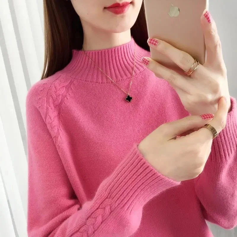 Knitted Turtleneck Women Autumn Winter New Ladies Korean Sweater Pullover Female Long Sleeve Jumper Green Red Clothing Tops