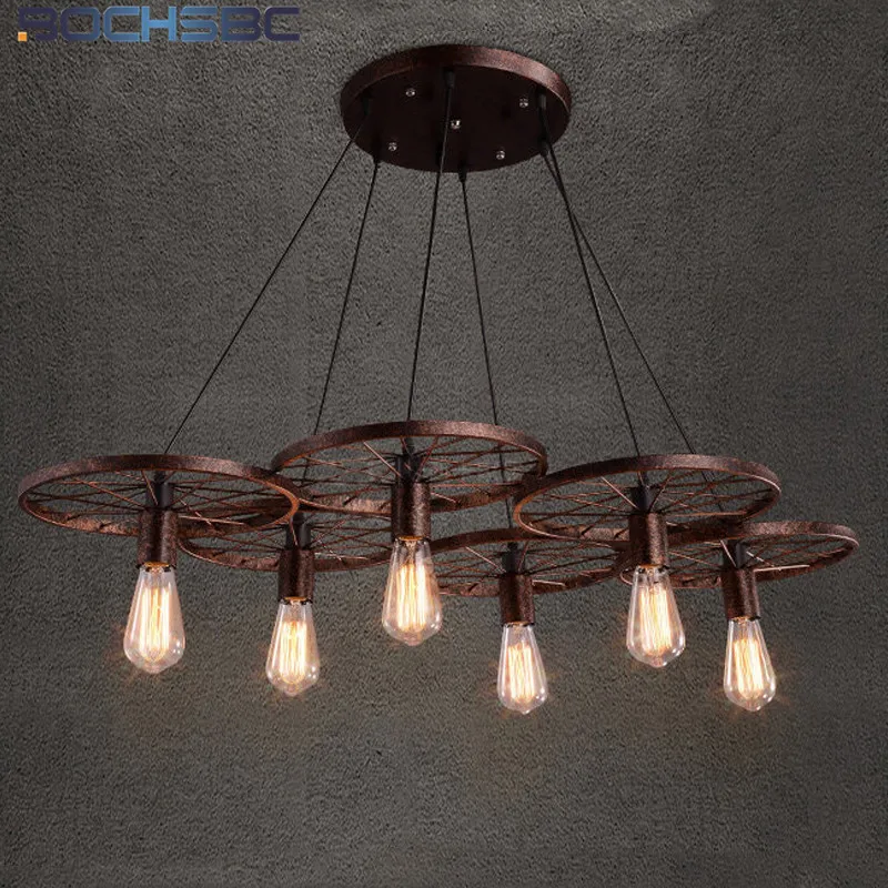 BOCHSBCB кантри железная подвеска в форме колеса лампа светодиодный Ретро
