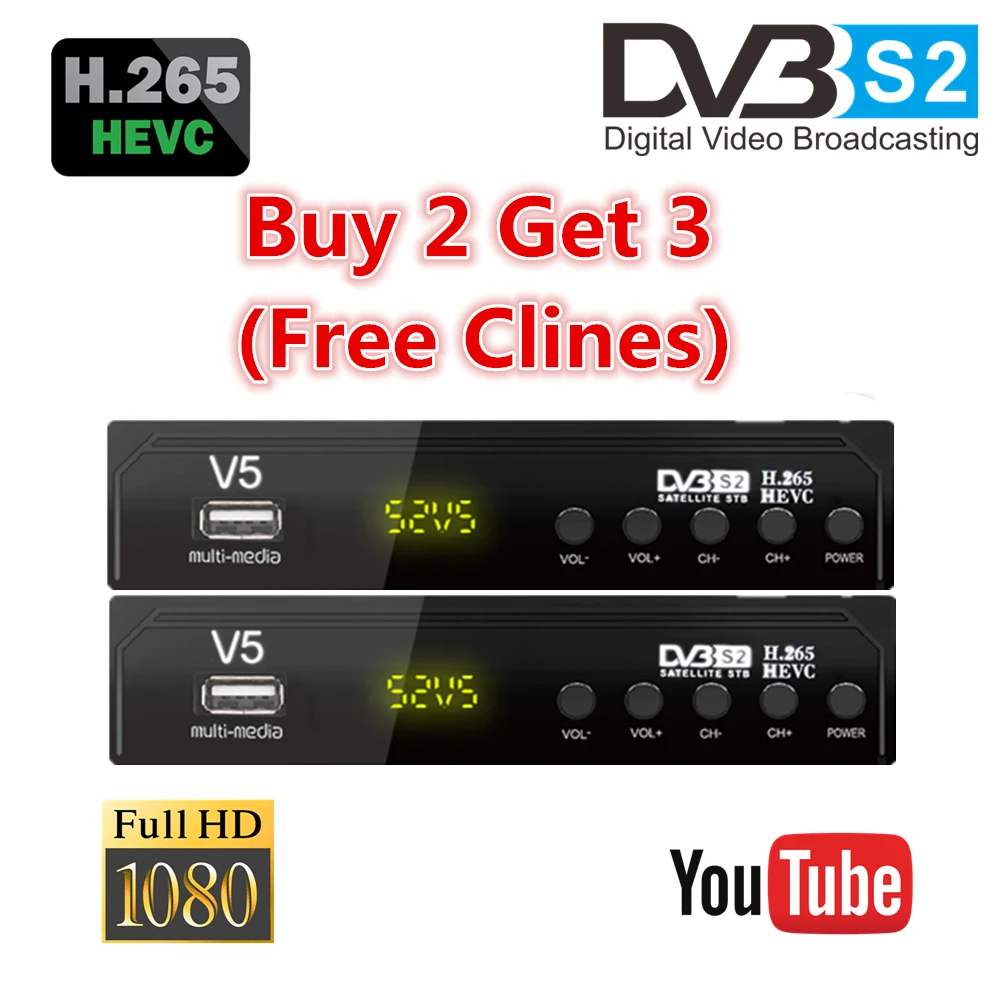 

2pcs Vmade Europe receptor satellite hd 1080P DVB S2 satellite receiver hevc h.265 support youtube WIFI DVB S2 set top box