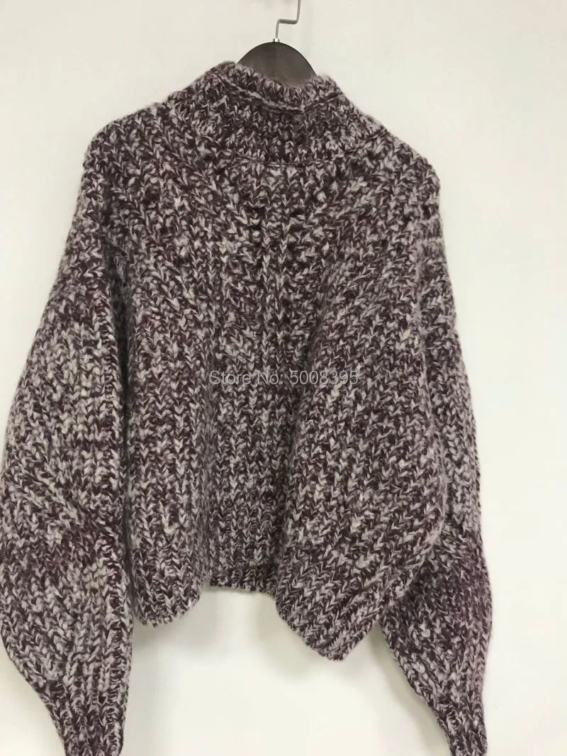 Шерстяная Смесь негабаритный вязаный свитер с высоким воротом и открытыми