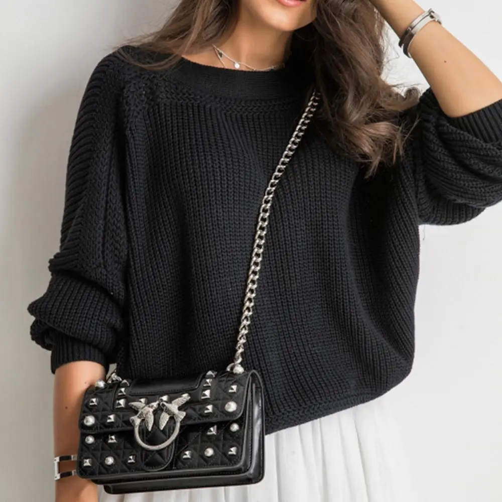 Женский трикотажный свитер с V-образным вырезом на пуговицах | Женская одежда