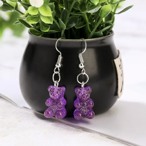 as picture 1 пара женских висячих сережек с блестками Gummy Bear разноцветные полимерные модные серьги с подвесками ювелирные изделия Diy - Окраска металла: as picture