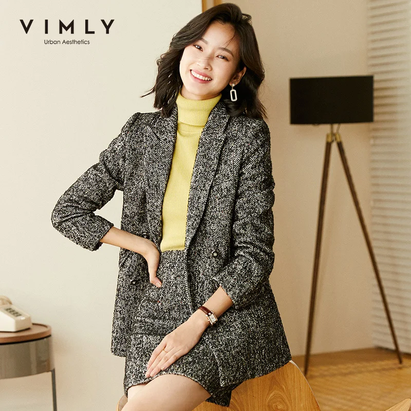 Зимние женские шерстяные пальто и куртки Vimly элегантные двубортные офисные