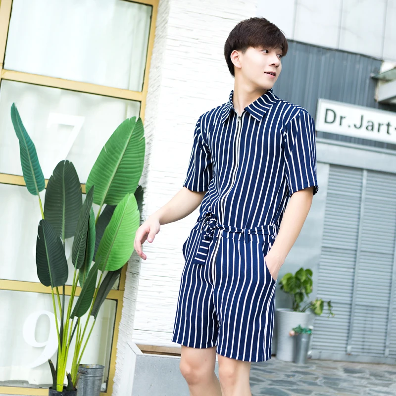 Комбинезон мужской летний на молнии с короткими рукавами и шортами | Мужская