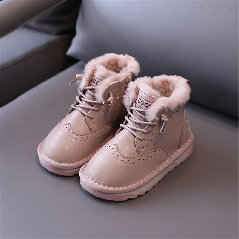 

Children's shoes winter pu leather carved children's snow boots 2020 new boys and girls warm boots casual all-match21-36