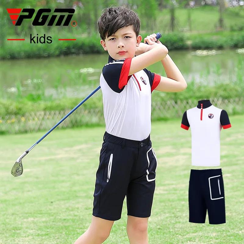 Футболка PGM для мальчиков с коротким рукавом и воротником стойкой быстросохнущая