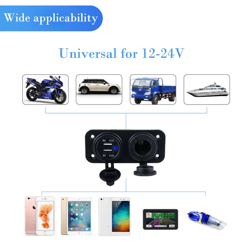 Розетка для автомобильного прикуривателя 12 24 В светодиодный 5 4 2 А|Кабели