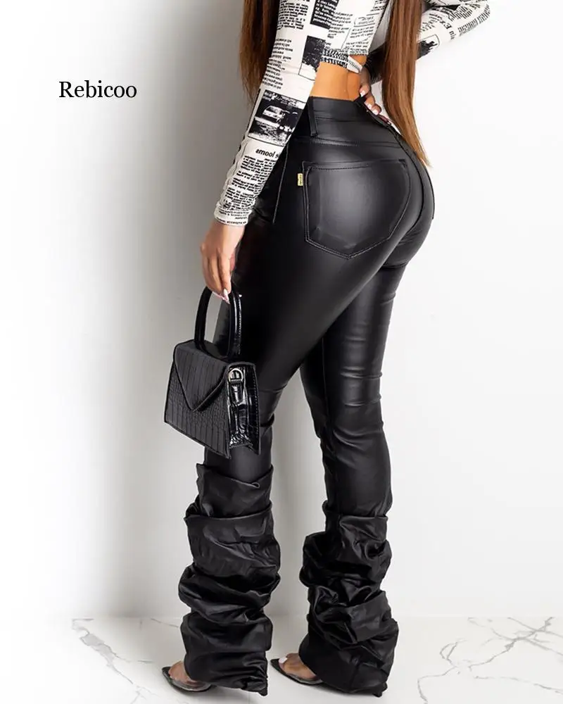 Однотонные женские пикантные черные брюки с высокой талией облегающие мягкие