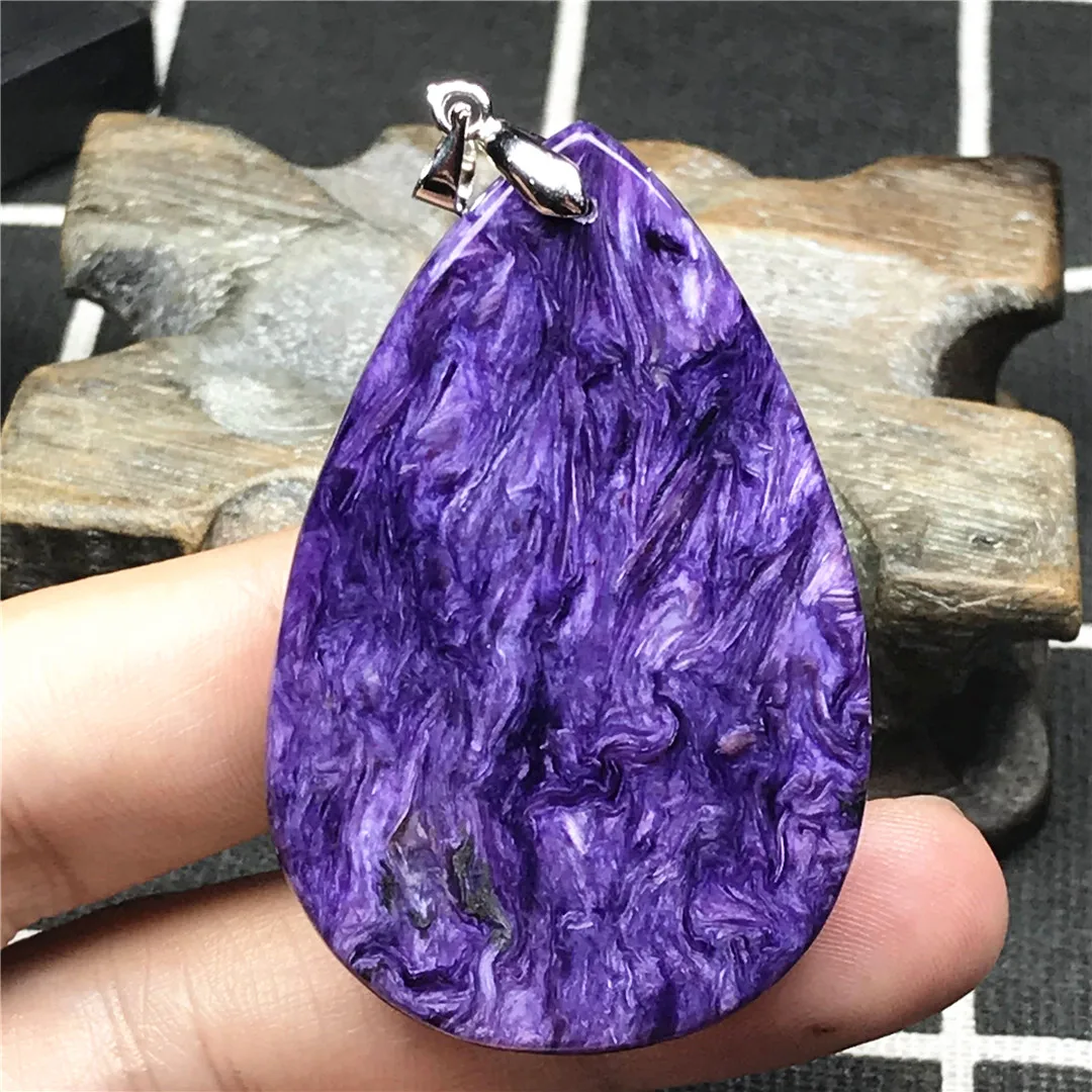 

Natural Purple Charoite Stone Pendant Jewelry For Women Men Healing Gift Crystal 51x33x11mm Beads Silver Necklace Pendant AAAAA