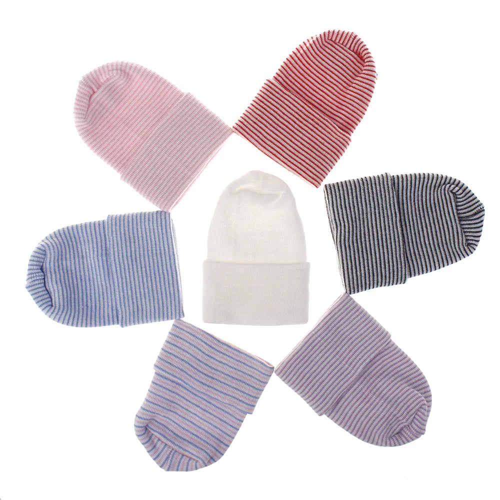 Newborn hospital hat Warm Soft Cotton beanie Thicken Hat for newborn baby girls boys Infant Striped cap Casual Beanie 0-3M H233S | Детская