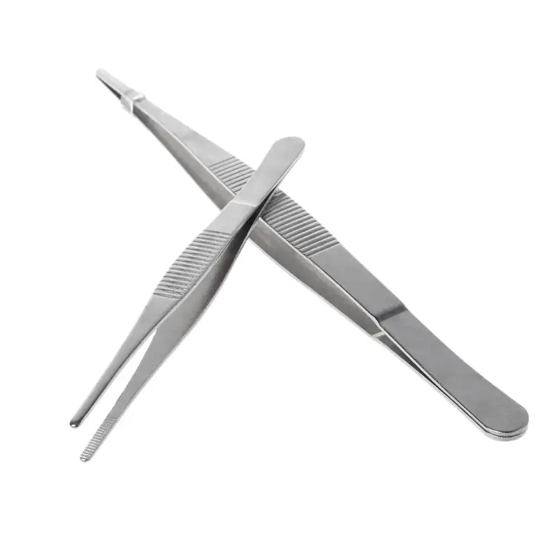 

R9UF Toothed Tweezers Barbecue Stainless Steel Long Food Tongs Straight Home Tweezer Garden Kitchen BBQ Tool 5 Sizes