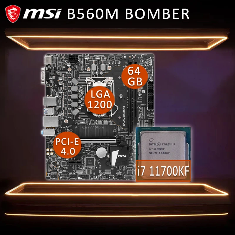 

LGA 1200 MSI B560M BOMBER Gaming Motherboard With Intel Core i7 11700KF Gaming Motherboard Combo i7 DDR4 Intel B560 Placa-mãe