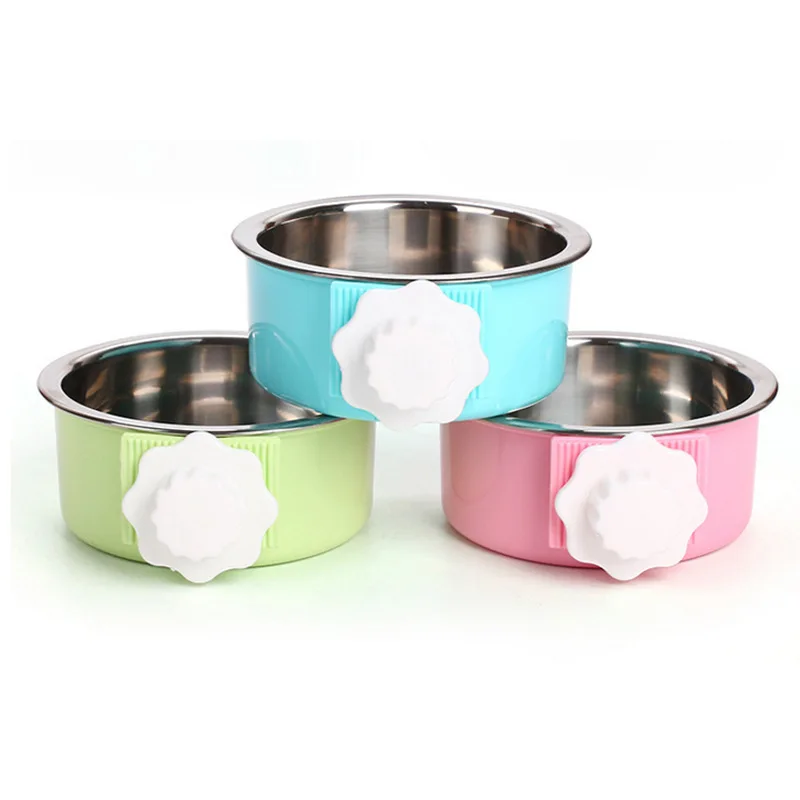 Hanging Candy-colored Stainless Steel Dog Bowl Can Fix The Cage Pet Cat Food Bowl Puppy Travel Dog Accessories