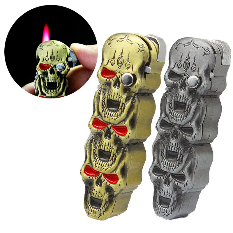 

Creative Gas Lighters Skull Shape Lighter With Knife Multifunctional Windproof Jet Butane Cigarette Lighter