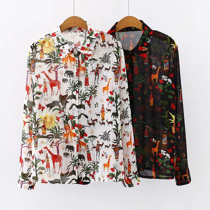 Женская винтажная блузка с длинным рукавом и цветочным принтом рубашка