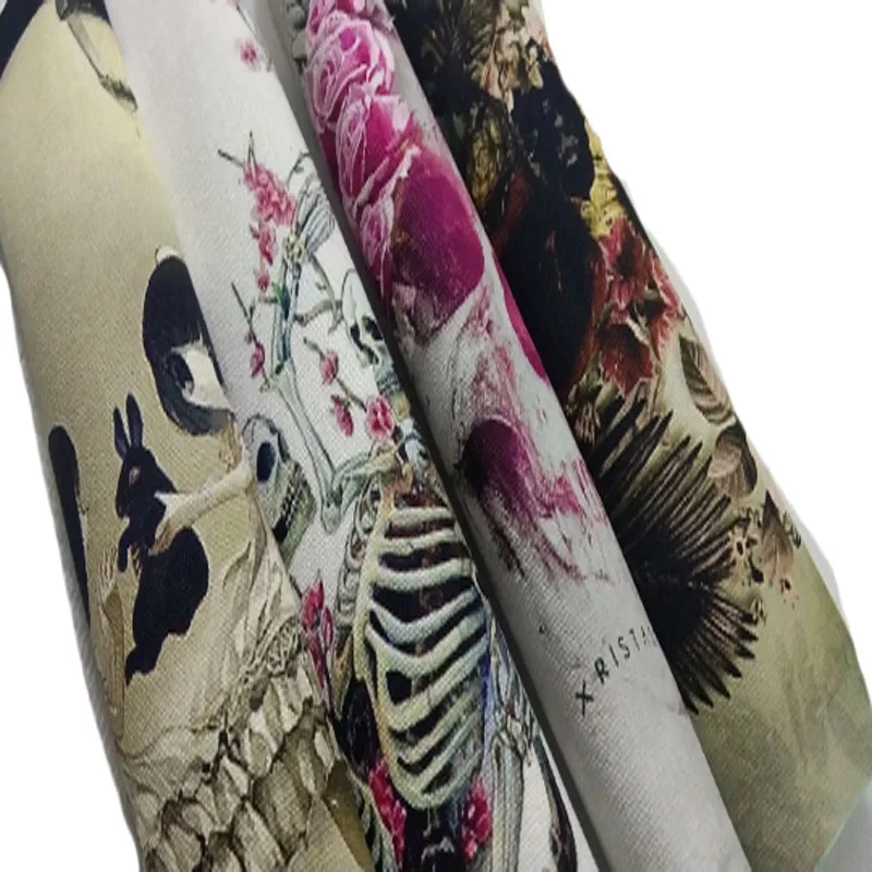 Панк крутой Хэллоуин Zaka красивый цветок Череп Скелет Печатный Хлопок Холст Ткань