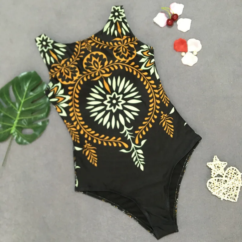 

Summer 2021 Sexy One Piece Swimsuit Women Brazilian Swimwear Female Bather Halter Bathing Suit Swim Wear Print Monokini Lady