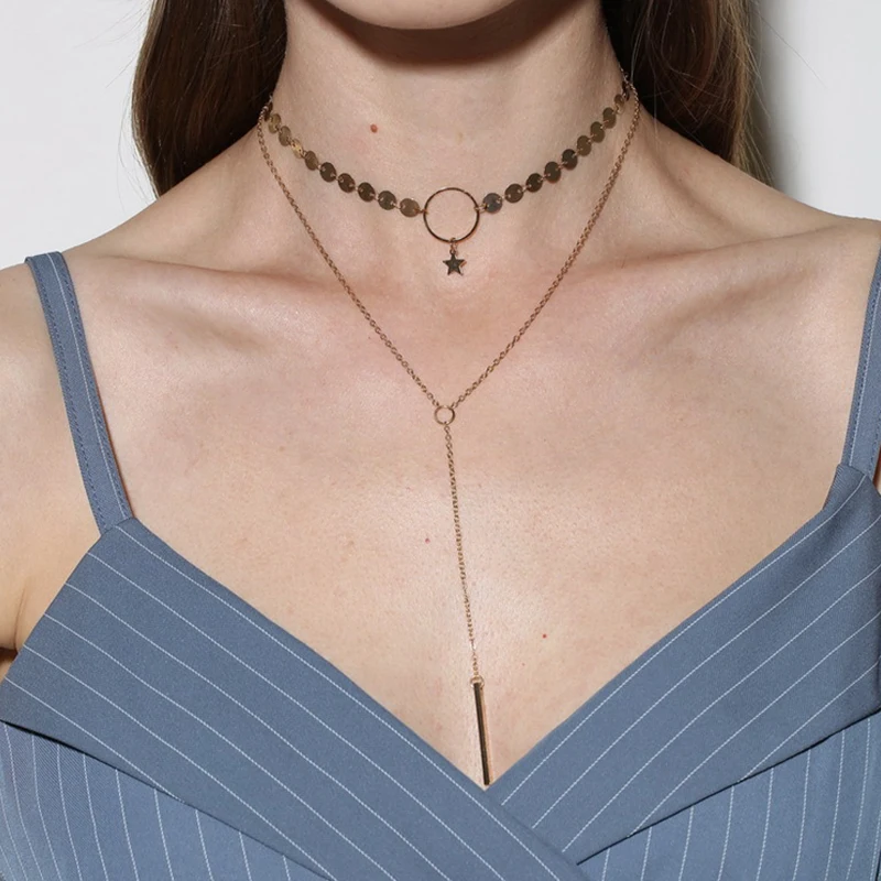 Многослойные винтажные золотые ожерелья Lagemisay круглые с пентаграммой для женщин