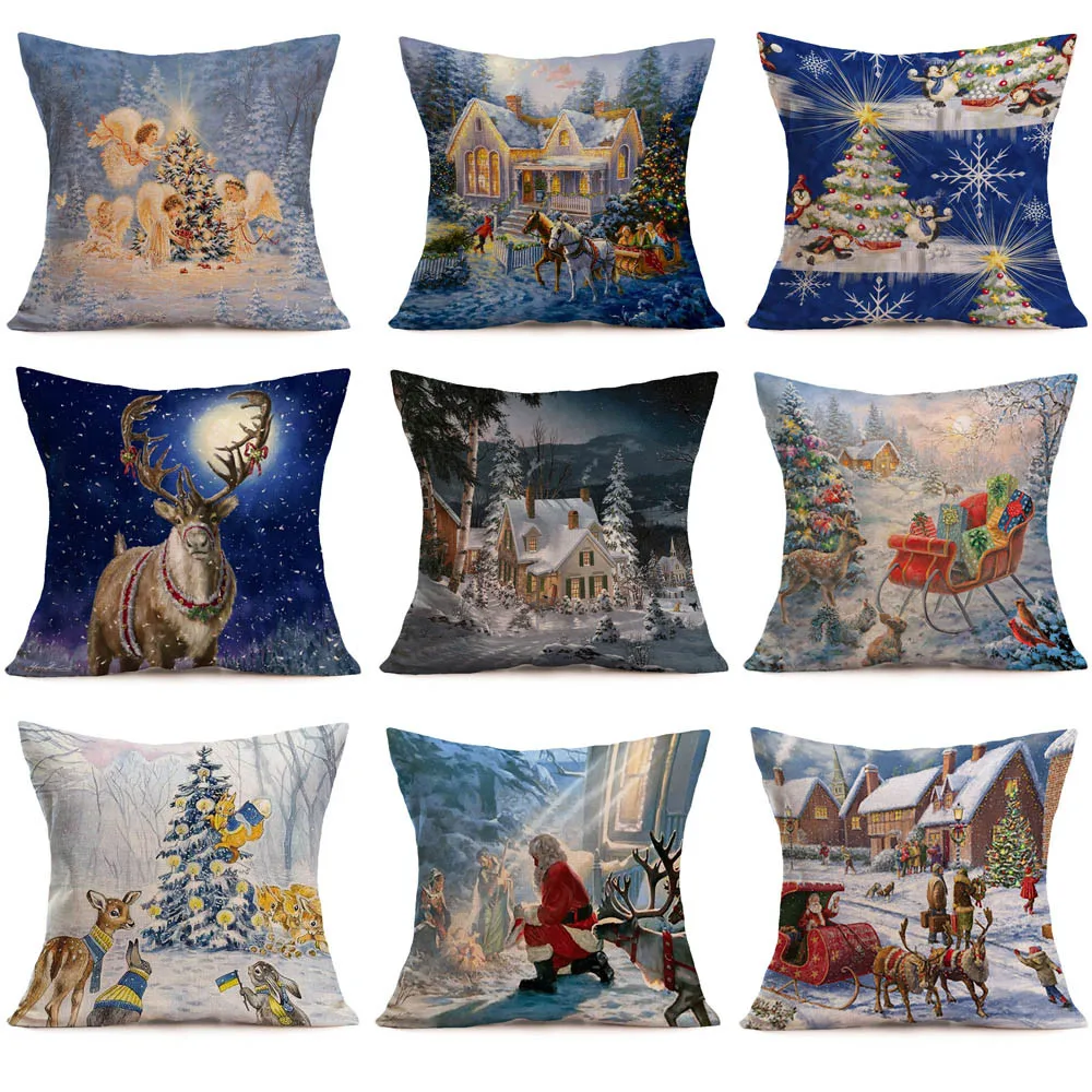 Льняная Рождественская наволочка 45*45 с рисунком дивана cojines decorativos para sof квадратная форма наволочка для украшения дома