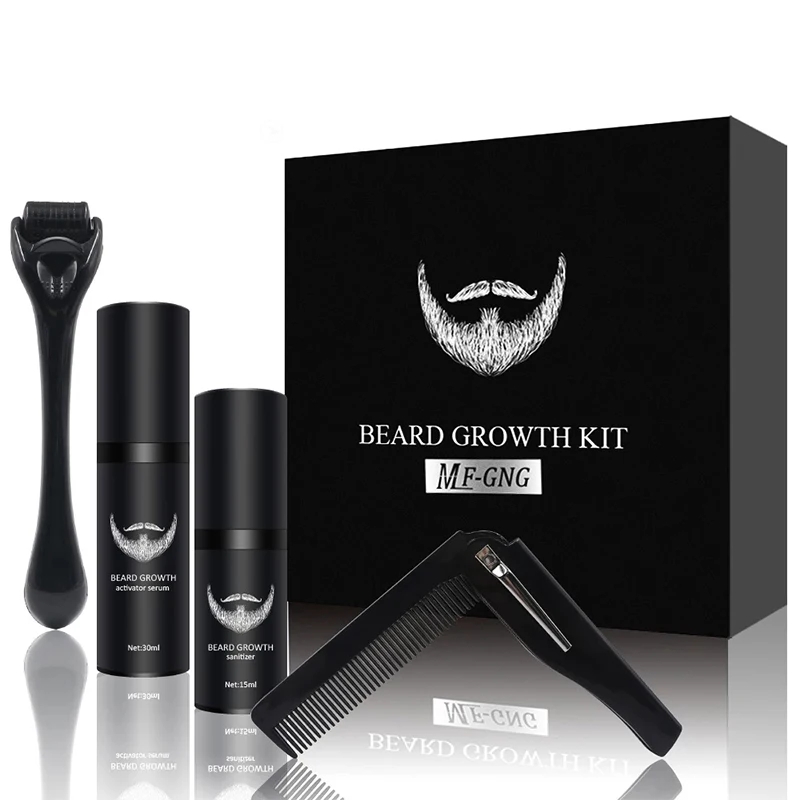 

5 Pcs/Set Men Beard Growth Kit Hair Growth Enhancer Thicker Oil Nourishing Leave-in Conditioner Beard Grow Set with Comb